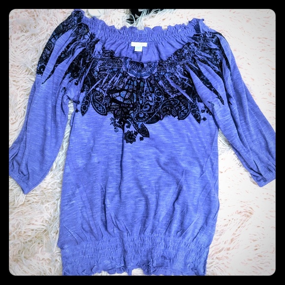 Xhilaration Heathered Purple On\Off Shoulder Shirt - Picture 1 of 4